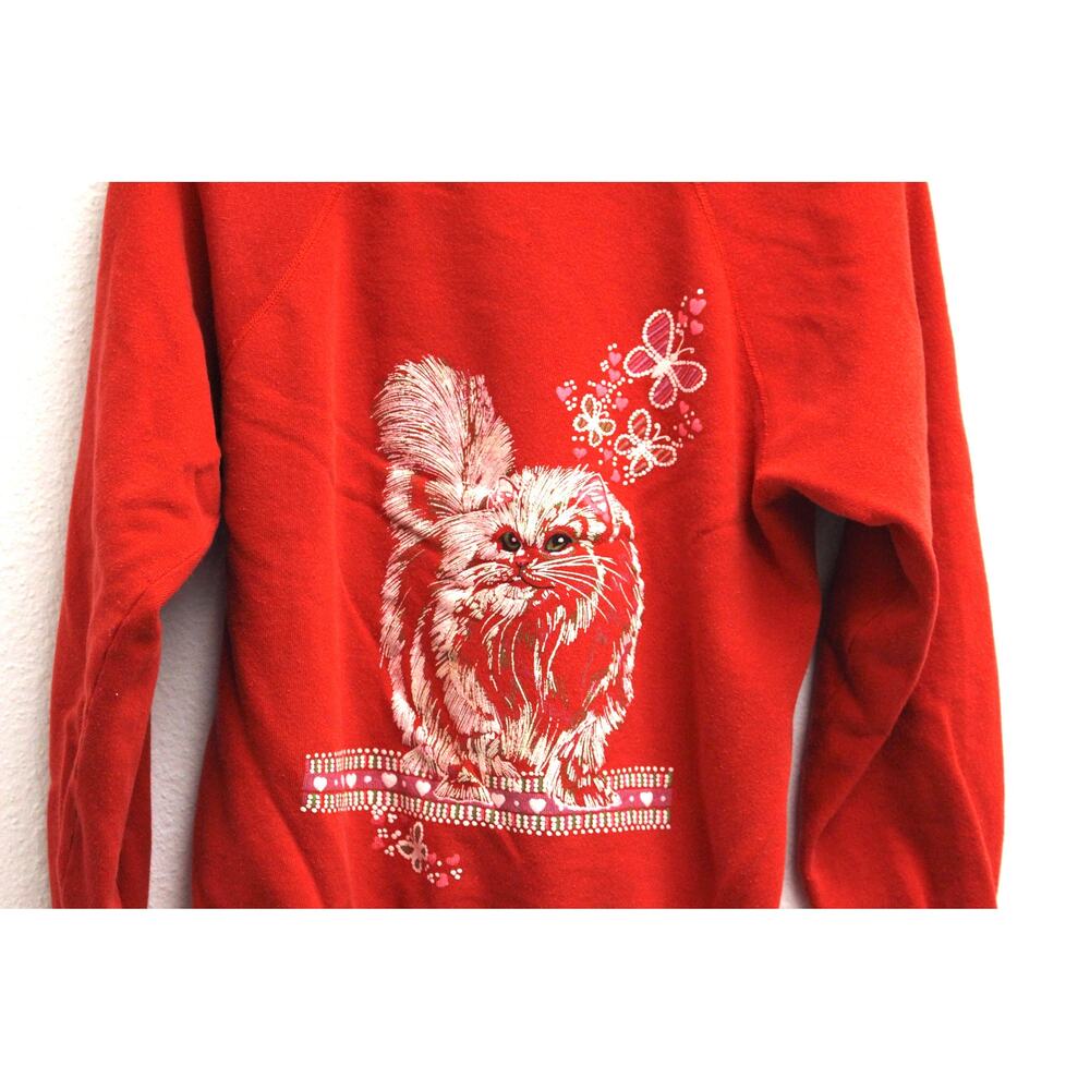 Vintage Kitty Cat Butterflies Hearts Sweatshirt Medium - Picture 2 of 8